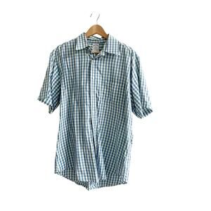 Brooks Brothers Shirt Mens Large Blue Cotton Gingham Regent Short Sleeve